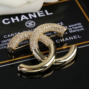 chanel new full diamond double c brooch